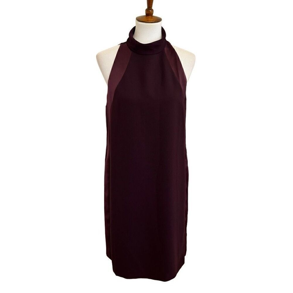 REISS Kaelin High Neck Shift Dress Berry Burgundy Size 8